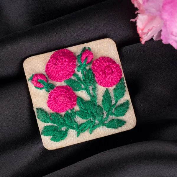 Deep_Pink_Rose_Branch_Rectangular_Alligator_Hair_Clip