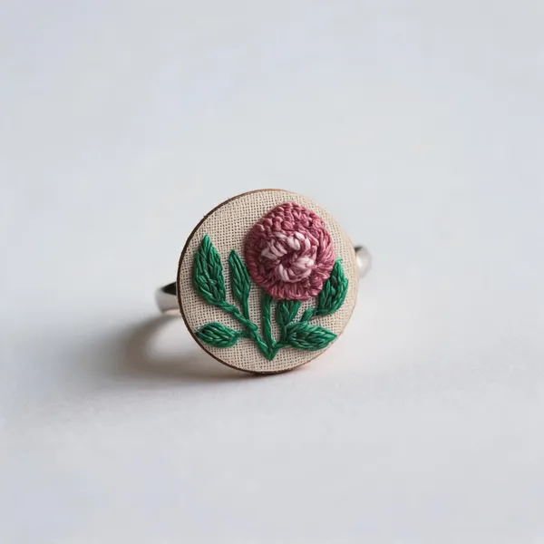 Mauve_Cotton_Embroidered_Rose_Branch_Round_Adjustable_Ring_For_Women