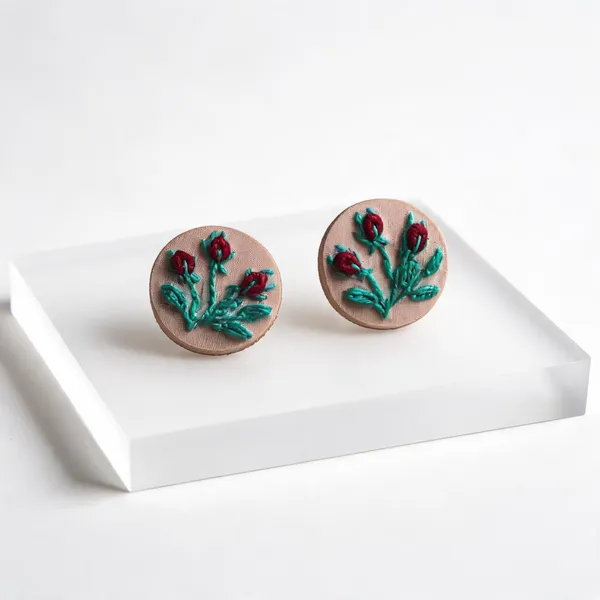 Maroon_Cotton_Embroidered_Triple_Rose_Buds_Stud_Earrings_For_Women