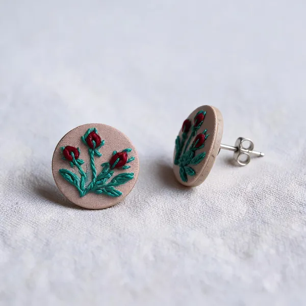 Maroon_Cotton_Embroidered_Triple_Rose_Buds_Stud_Earrings_For_Women
