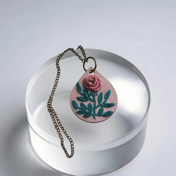 Mauve_Cotton_Embroidered_Rose_Branch_Drop_Pendant_Necklace_For_Women