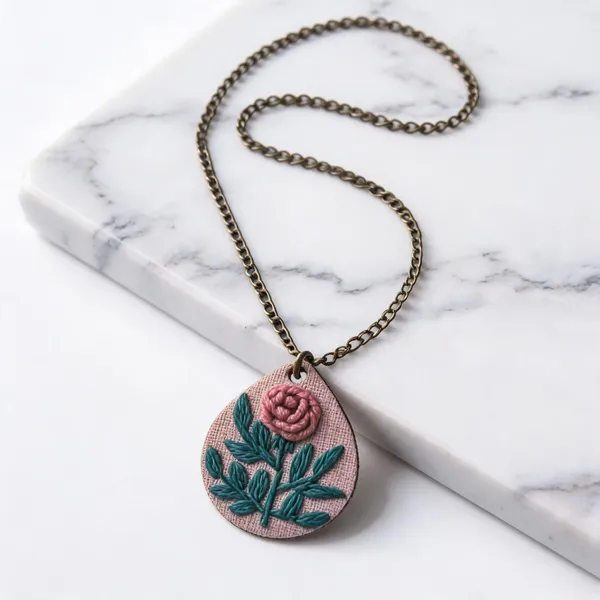 Mauve_Cotton_Embroidered_Rose_Branch_Drop_Pendant_Necklace_For_Women