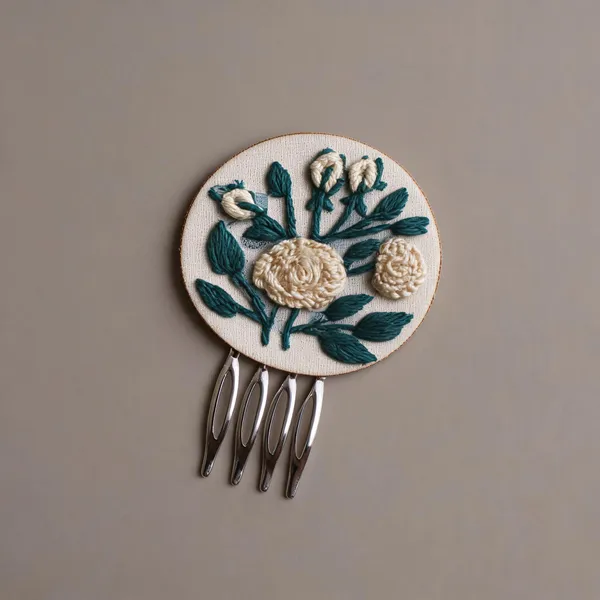 Off_White_Cotton_Embroidered_Rose_Branch_Round_Hair_Comb_Pin_For_Women