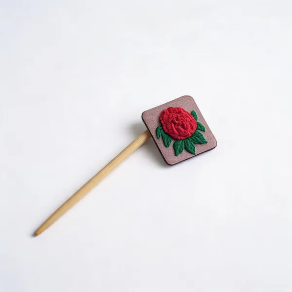 Bright_Red_Cotton_Embroidered_Rose_Branch_Square_Hair_Stick_For_Women