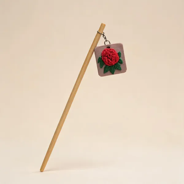 Bright_Red_Cotton_Embroidered_Rose_Branch_Square_Hair_Stick_For_Women