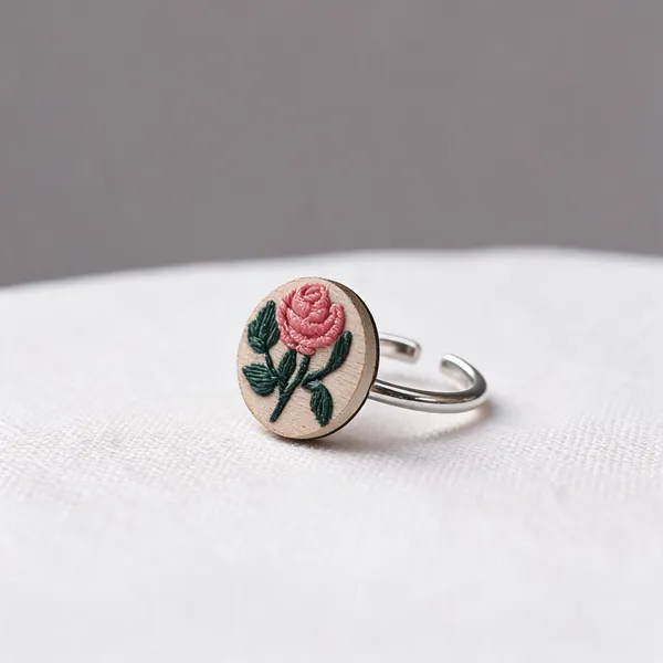 Peach_Cotton_Embroidered_Rose_Branch_Round_Adjustable_Ring_For_Women