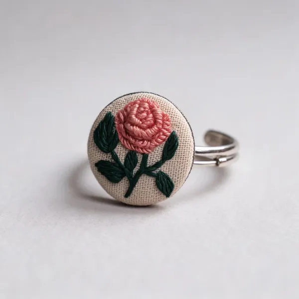 Peach_Cotton_Embroidered_Rose_Branch_Round_Adjustable_Ring_For_Women