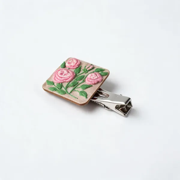Light_Pink_Cotton_Embroidered_Gradient_Rose_Branch_Alligator_Hair_Clip_For_Women