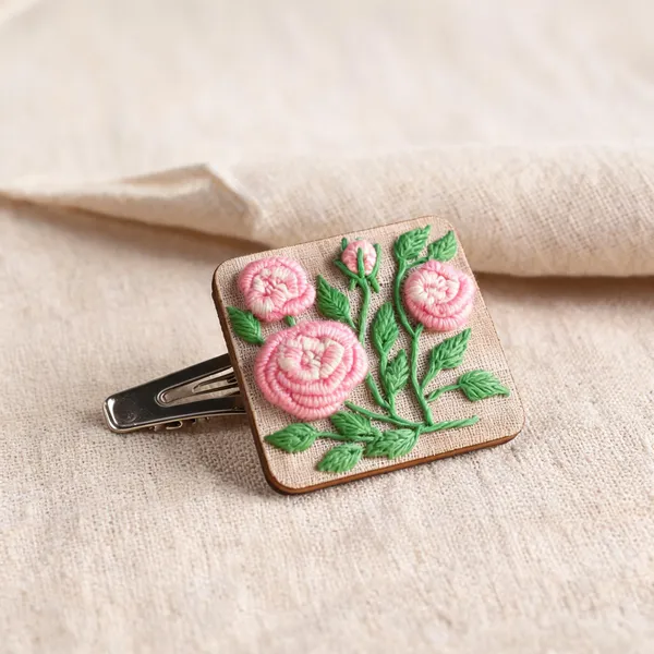 Light_Pink_Cotton_Embroidered_Gradient_Rose_Branch_Alligator_Hair_Clip_For_Women