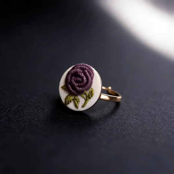 Dark_Mauve_Cotton_Embroidered_Rose_Branch_Round_Adjustable_Ring_For_Women