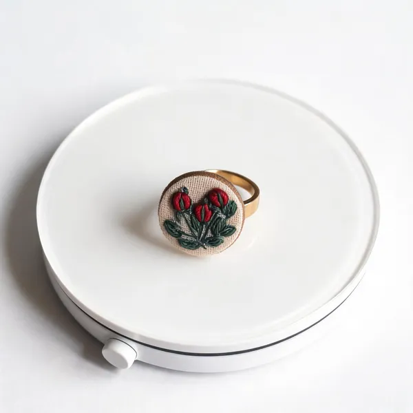 Dark_Red_Cotton_Embroidered_Rose_Buds_Round_Adjustable_Ring_For_Women