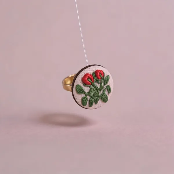 Bright_Red_Cotton_Embroidered_Rose_Buds_Round_Adjustable_Ring_For_Women