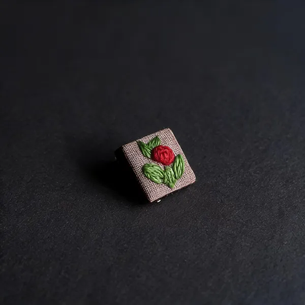 Red_Cotton_Embroidered_Rose_Branch_Square_Brooch_Pin_For_Women
