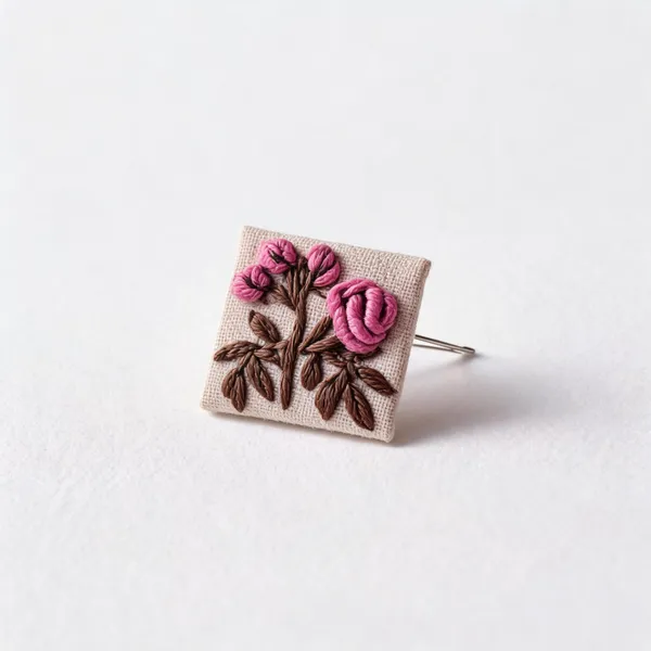Magenta_Cotton_Embroidered_Rose_Buds_Square_Brooch_Pin_For_Women