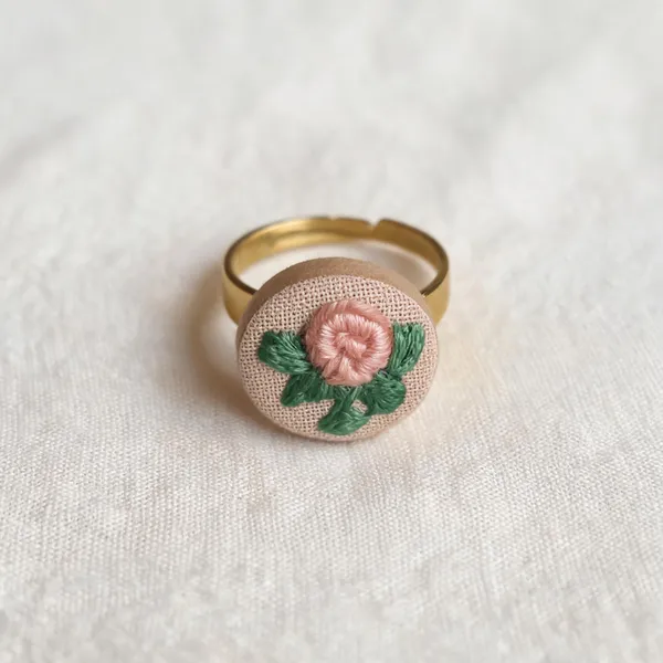 Peach_Cotton_Embroidered_Rose_Branch_Round_Adjustable_Ring_For_Women