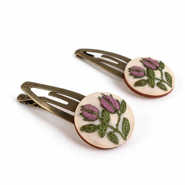 Dark_Mauve_Cotton_Embroidered_Rose_Bud_Round_Tic_Tac_Hair_Clips_Set_For_Women