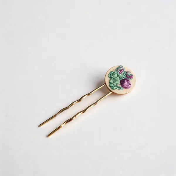 Purple_Cotton_Embroidered_Gradient_Rose_Branch_Round_Hair_Pin_For_Women