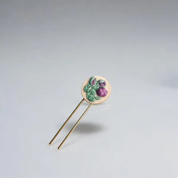 Purple_Cotton_Embroidered_Gradient_Rose_Branch_Round_Hair_Pin_For_Women