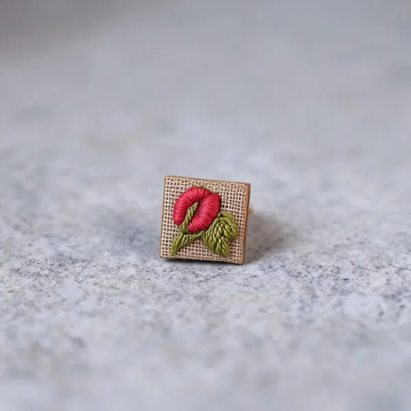 Peach_Cotton_Embroidered_Rose_Buds_Branch_Tiny_Square_Stud_Earrings_For_Women
