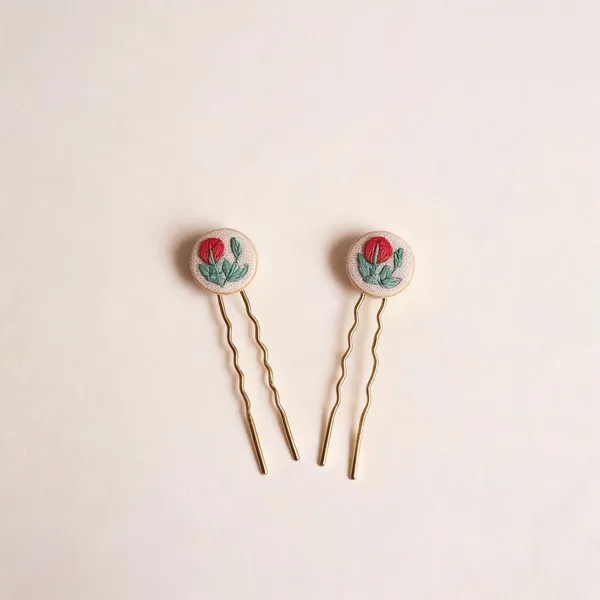 Pink_Cotton_Embroidered_Rose_Bud_Branch_Round_Hair_Pins_Set_For_Women