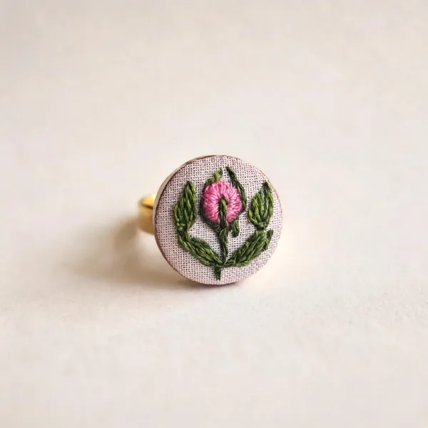 Magenta_Cotton_Embroidered_Rose_Bud_Round_Adjustable_Ring_For_Women