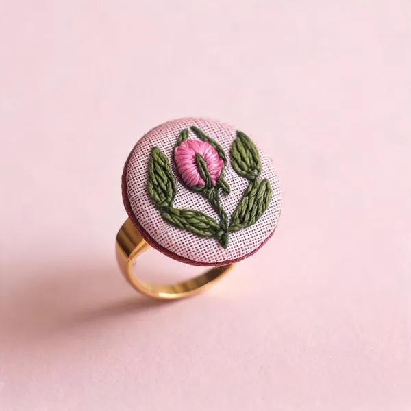 Magenta_Cotton_Embroidered_Rose_Bud_Round_Adjustable_Ring_For_Women