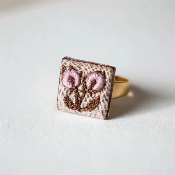 Lavender_Cotton_Embroidered_Rose_Buds_Square_Adjustable_Ring_For_Women