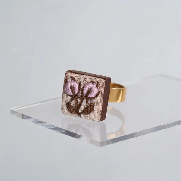 Lavender_Cotton_Embroidered_Rose_Buds_Square_Adjustable_Ring_For_Women