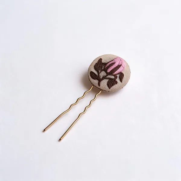 Light_Pink_Cotton_Embroidered_Rose_Branch_Round_Hair_Pin_For_Women