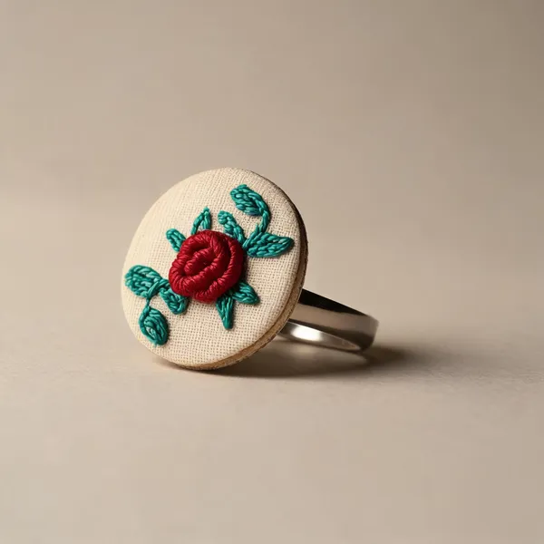 Dark_Red_Cotton_Embroidered_Rose_Branches_Round_Adjustable_Ring_For_Women