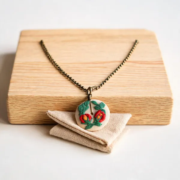 Orange_Cotton_Embroidered_Dual_Tone_Rose_Buds_Round_Hollow_Necklace_For_Women