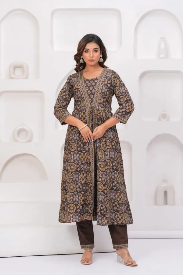 Brown_Cotton_60/60_Kurta_Pant__And__Dupatta_For_Women