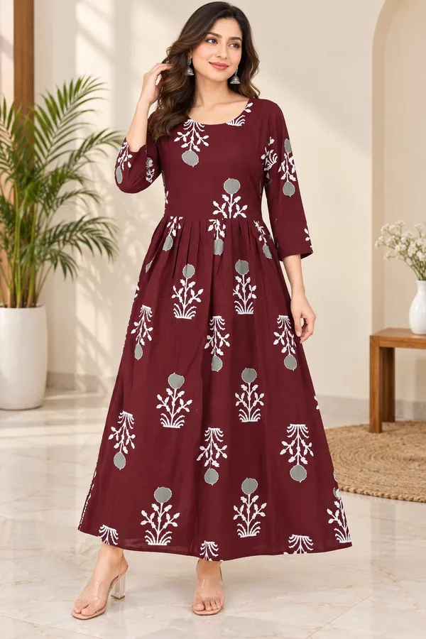 Wine_Rayon_Gown_For_Women