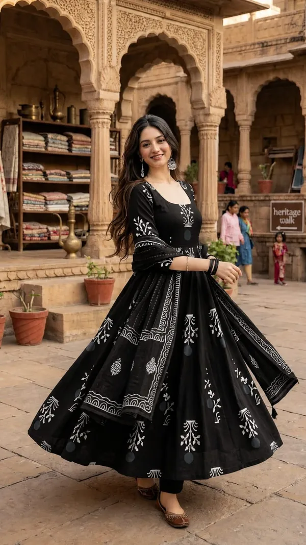 Black_Rayon_Kurta_Bottom__And__Dupatta_For_Women