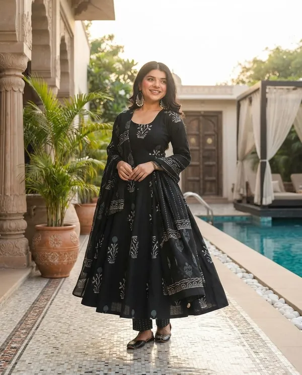 Black_Rayon_Kurta_Bottom__And__Dupatta_For_Women