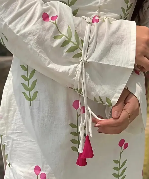 Natural_White_Cotton_60/60_Kurta_Pant__And__Dupatta_For_Women