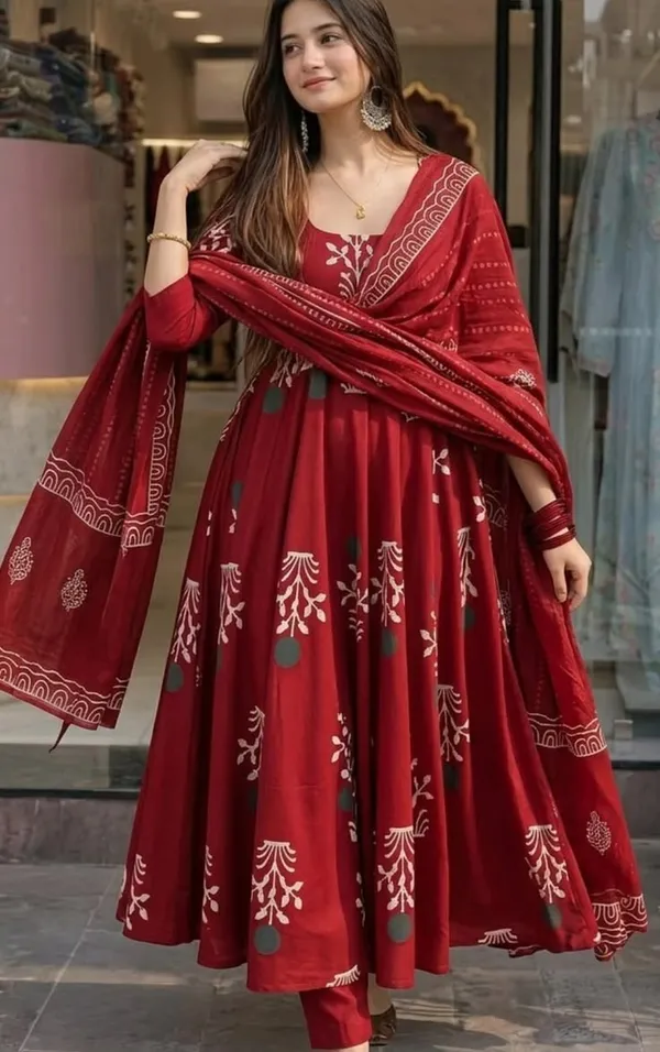 Maroon_Rayon_Kurta_Bottom__And__Dupatta_For_Women