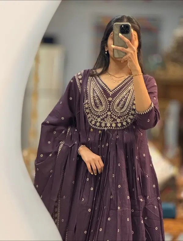 Purple_Wine_Cotton_60/60_Kurta_Pant__And__Dupatta_For_Women