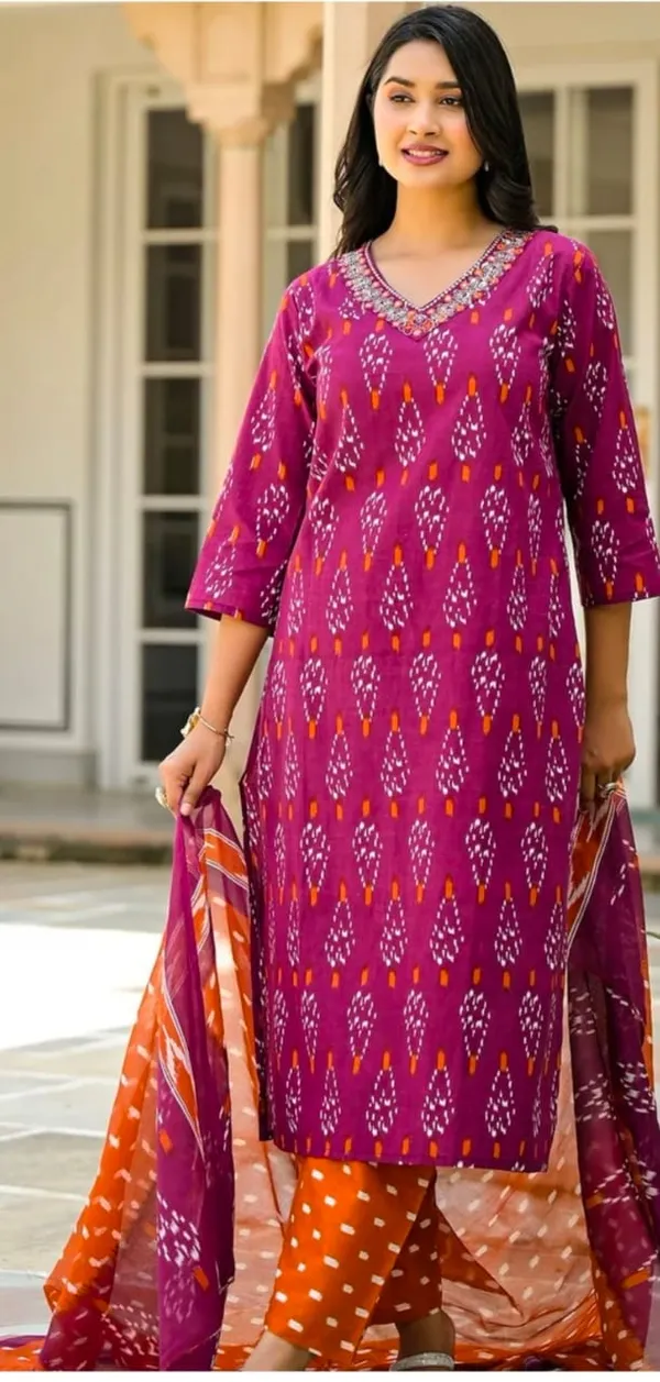 Rust__And_Orange_Rayon_Kurta_Pant__And__Dupatta_For_Women