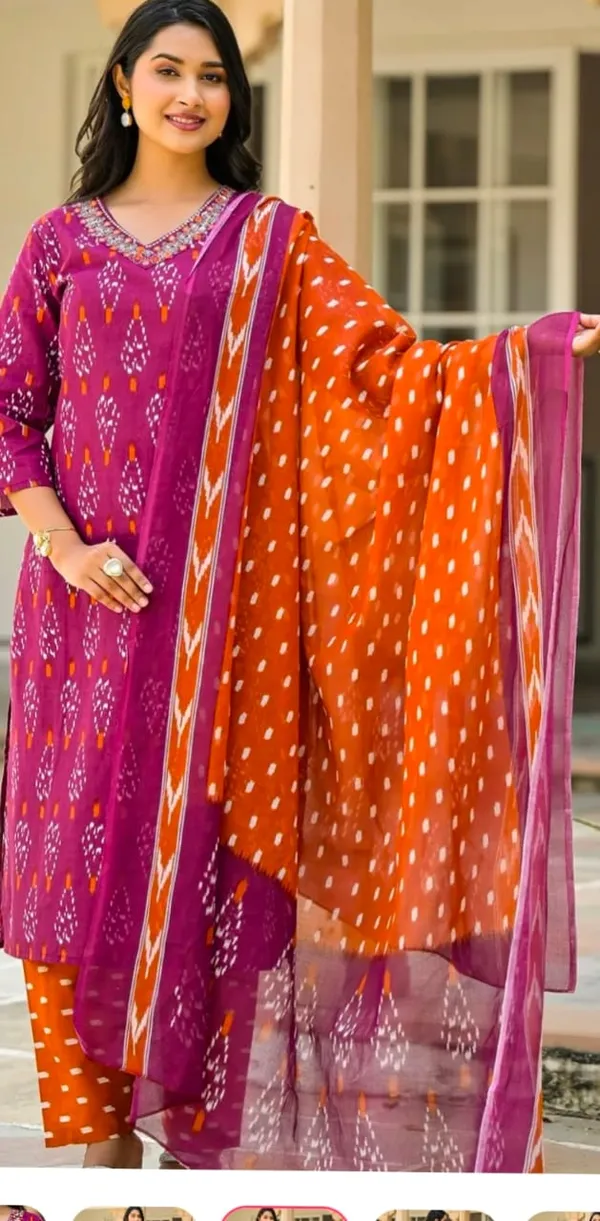 Rust__And_Orange_Rayon_Kurta_Pant__And__Dupatta_For_Women