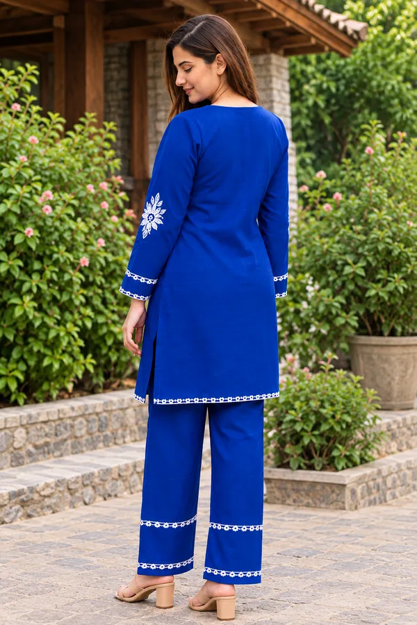 Royal_Blue_Cotton_60/60_Coat_Set_For_Women