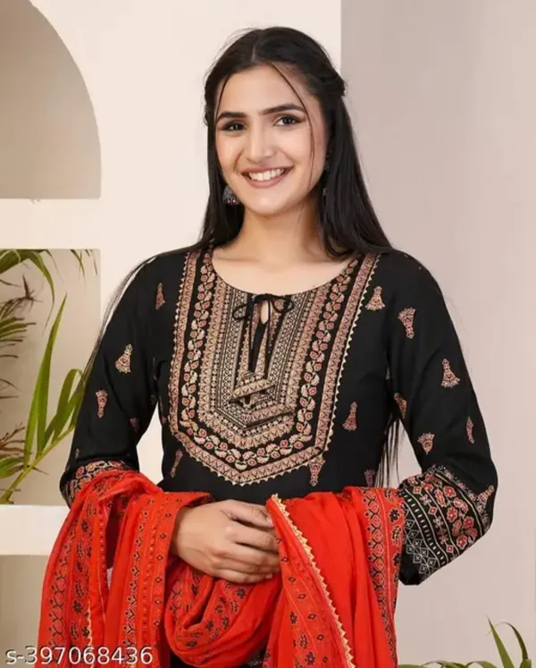 Black_Rayon_Kurta_Pant__And__Dupatta_For_Women
