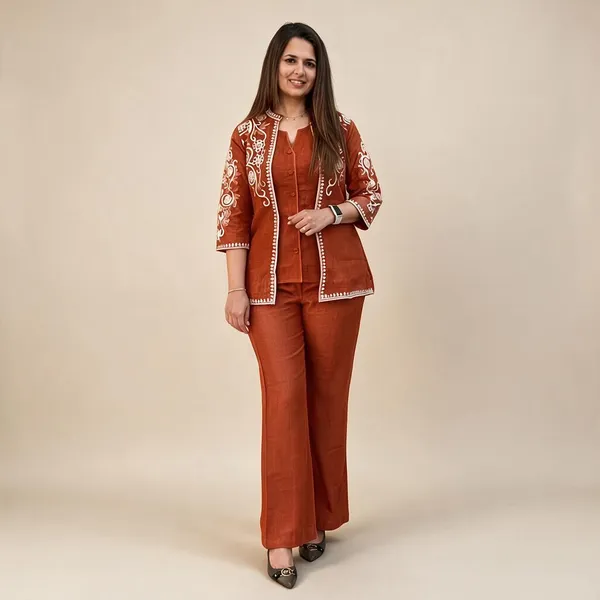 Rust_Cotton_60/60_Top_Pant__And__Jacket_For_Women