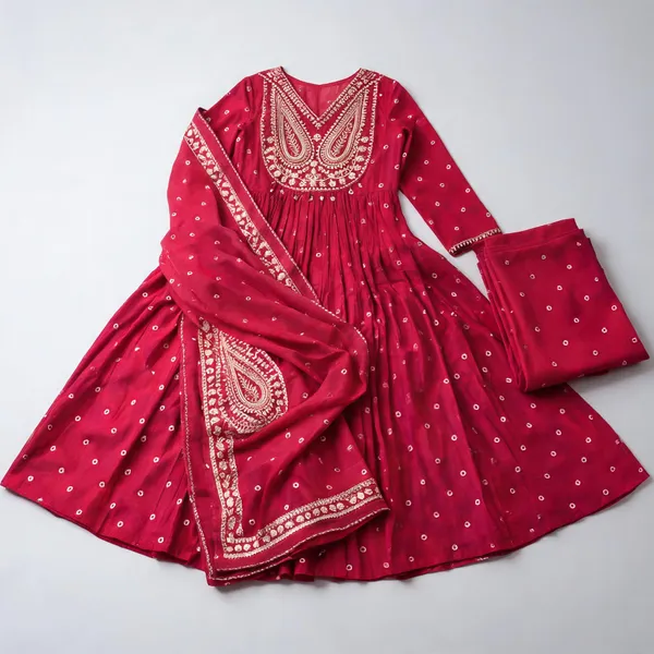 Rani_Pink_Cotton_60/60_Kurta_Pant__And__Dupatta_For_Women