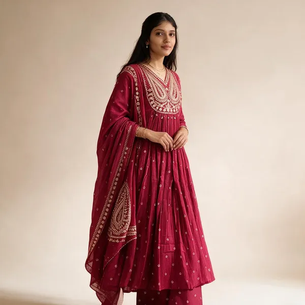 Rani_Pink_Cotton_60/60_Kurta_Pant__And__Dupatta_For_Women