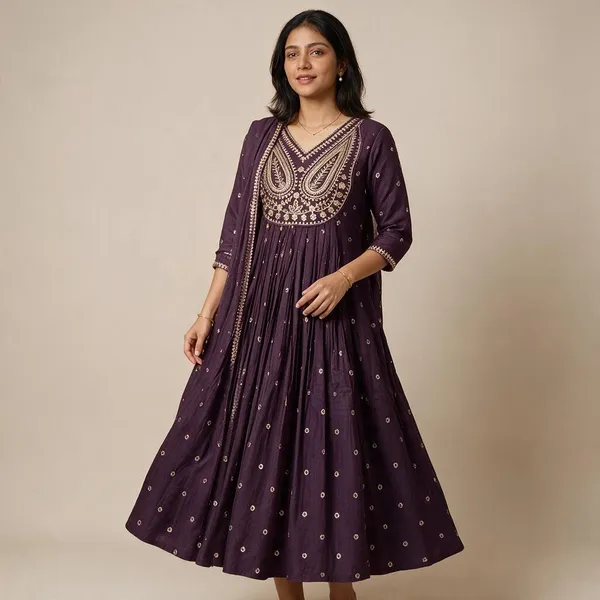 Purple_Wine_Cotton_60/60_Kurta_Pant__And__Dupatta_For_Women