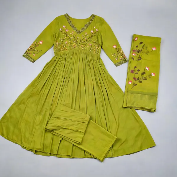 Green_Cotton_60/60_Kurta_Pant__And__Dupatta_For_Women