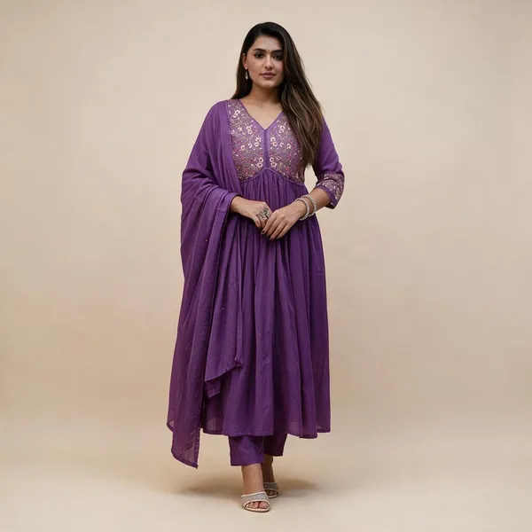 Purple_Rayon_Kurta_Pant__And__Dupatta_For_Women