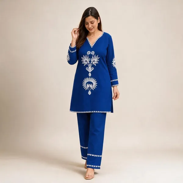 Royal_Blue_Cotton_60/60_Coat_Set_For_Women