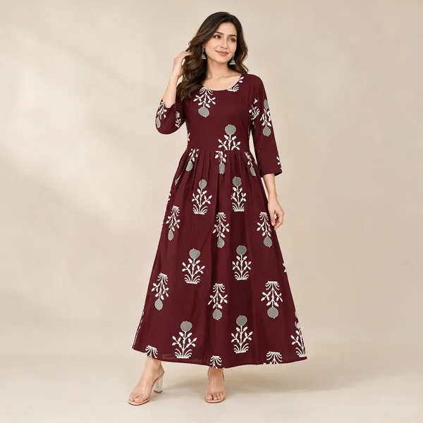 Wine_Rayon_Gown_For_Women